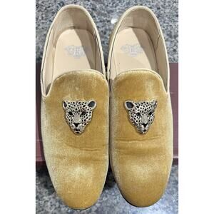 Royal Gold Velvet Dress Shoes with gold Lion Head Men Size 9